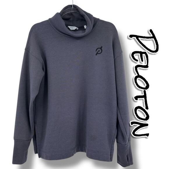 Peloton Charcoal Mock Neck Pullover Sweatshirt Logo Thumb Hole Cuffs Womens Sz S - Picture 1 of 12